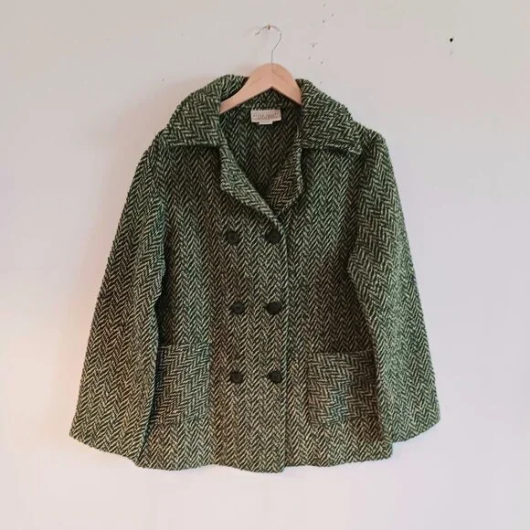 Boyne Valley Weavers Ireland, Dbl. Breasted Green/Cream Herringbone Tweed Jacket - Picture 6 of 16